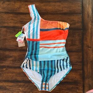 One-Shoulder Women’s Nani Swimsuit in Multicolor Stripe
